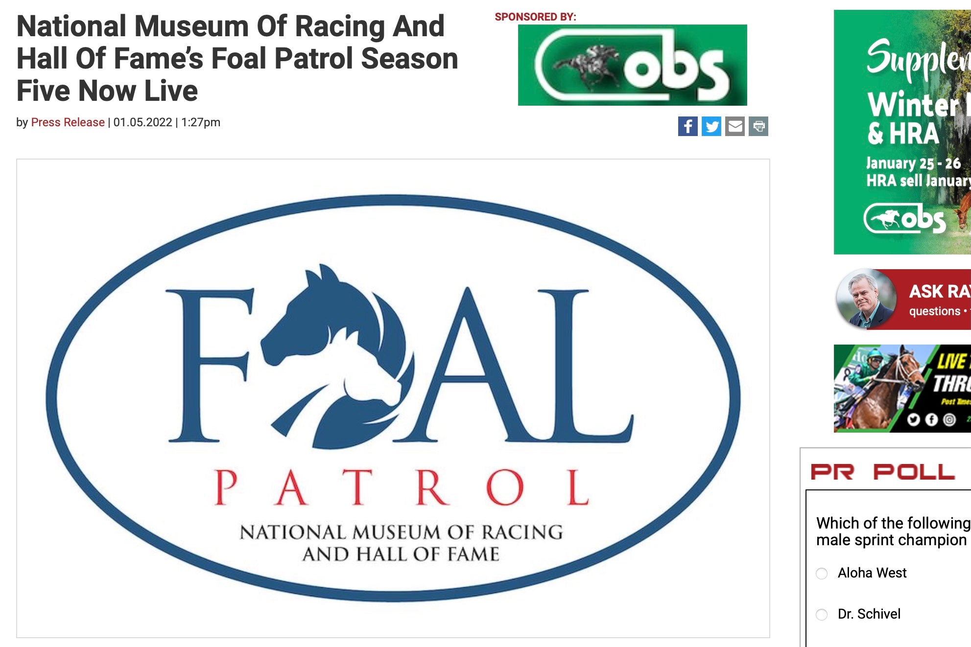 National Museum Of Racing And Hall Of Fame’s Foal Patrol Season Five Now Live