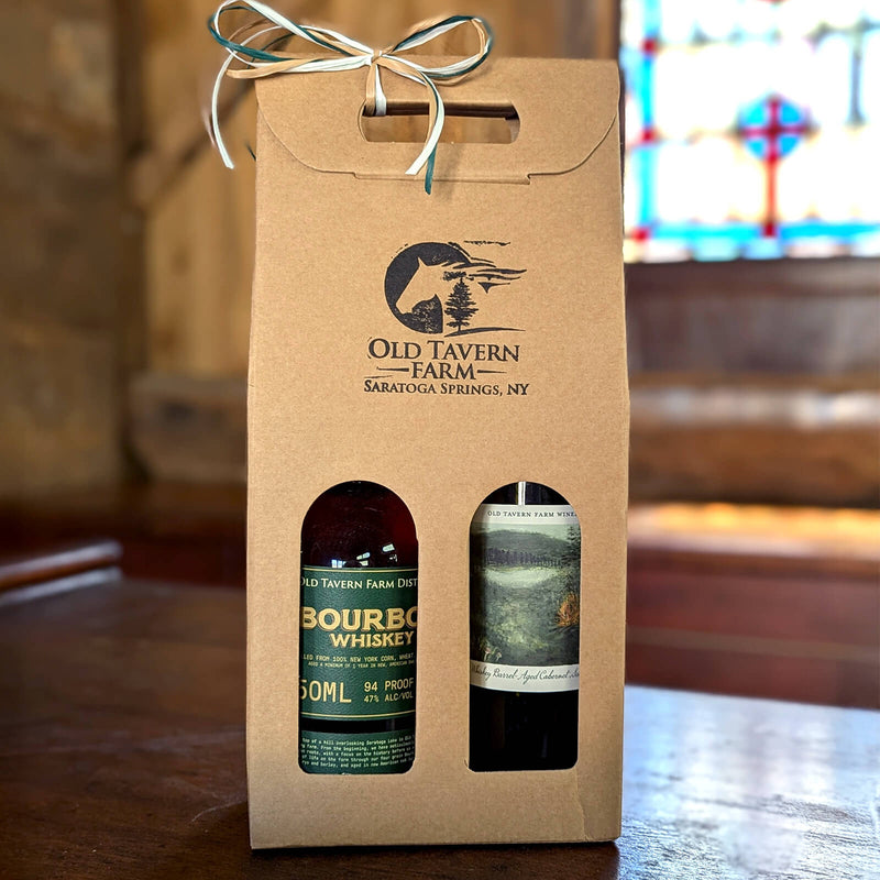 Old Tavern Farm whiskey and wine duo featuring Bourbon and Whiskey Barrel Aged Cabernet Sauvignon