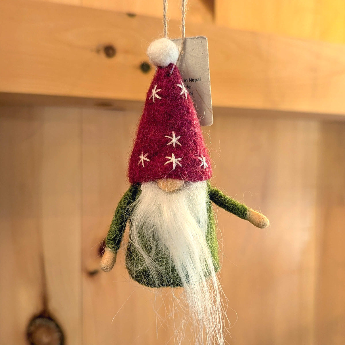 Felt Forest Gnome Ornament, green variant