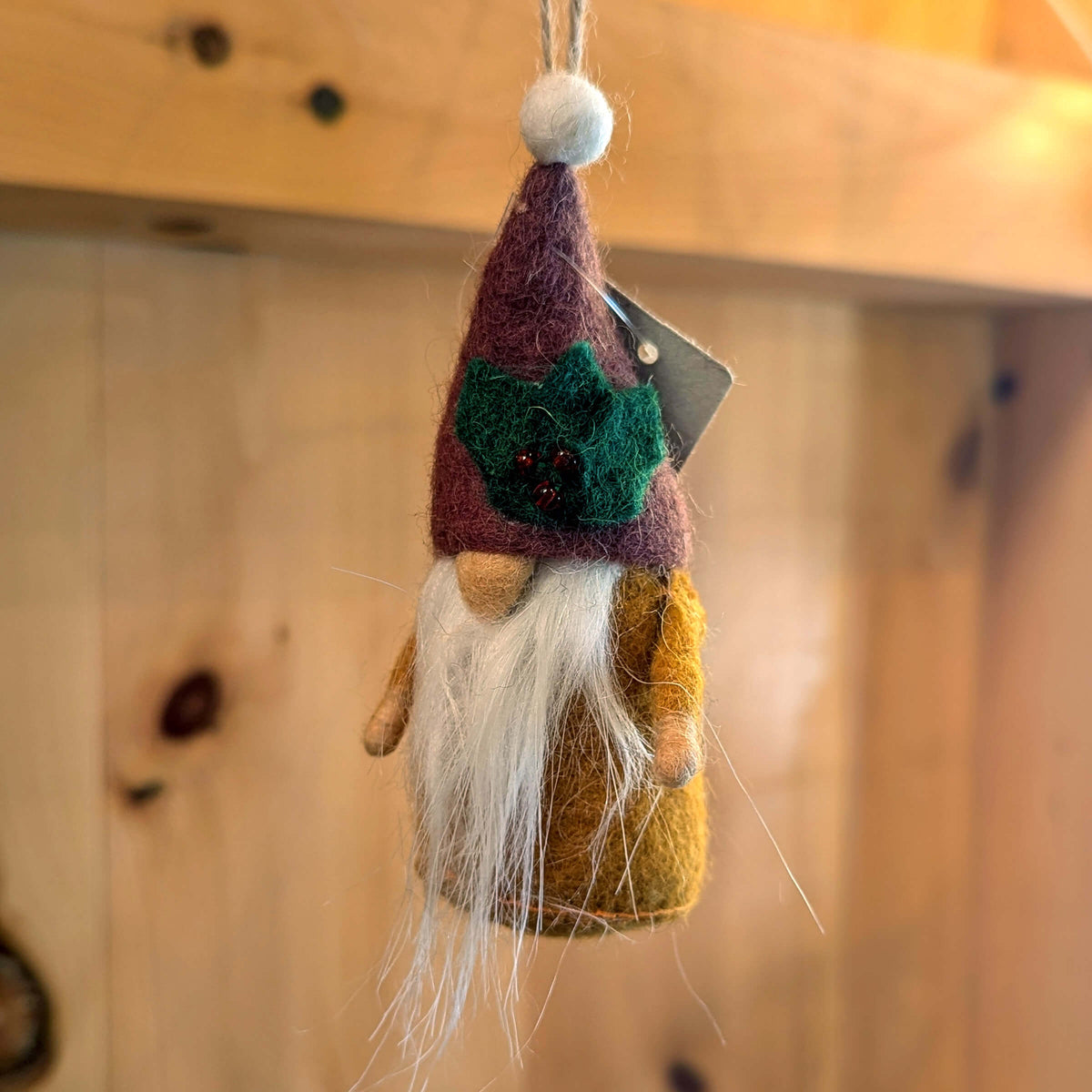 Felt Forest Gnome Ornament, yellow variant