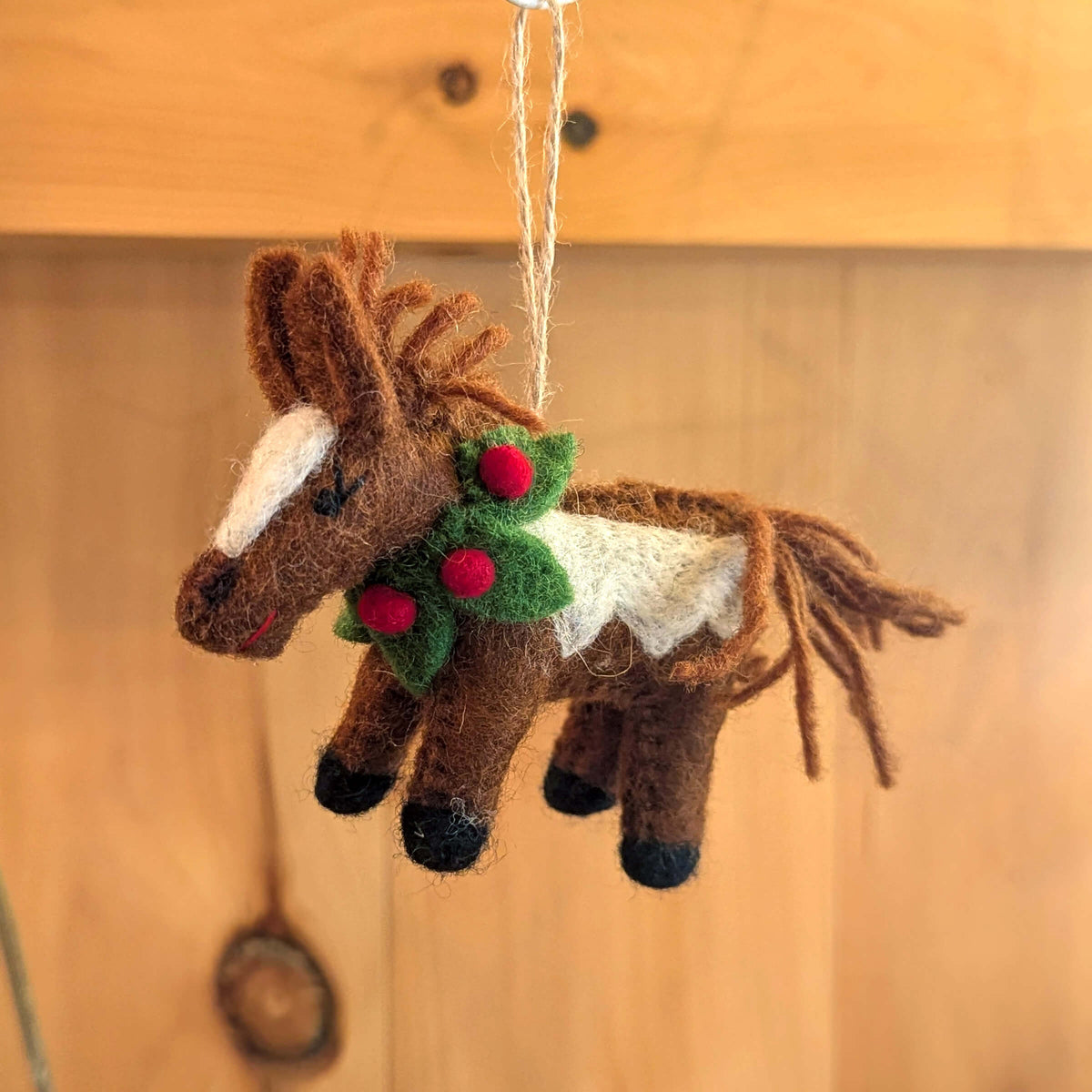 Felt Holly Horse Ornament, brown variant