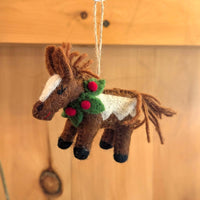 Felt Holly Horse Ornament, brown variant