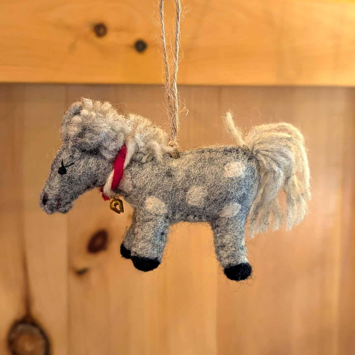 Felt Holly Horse Ornament, gray variant